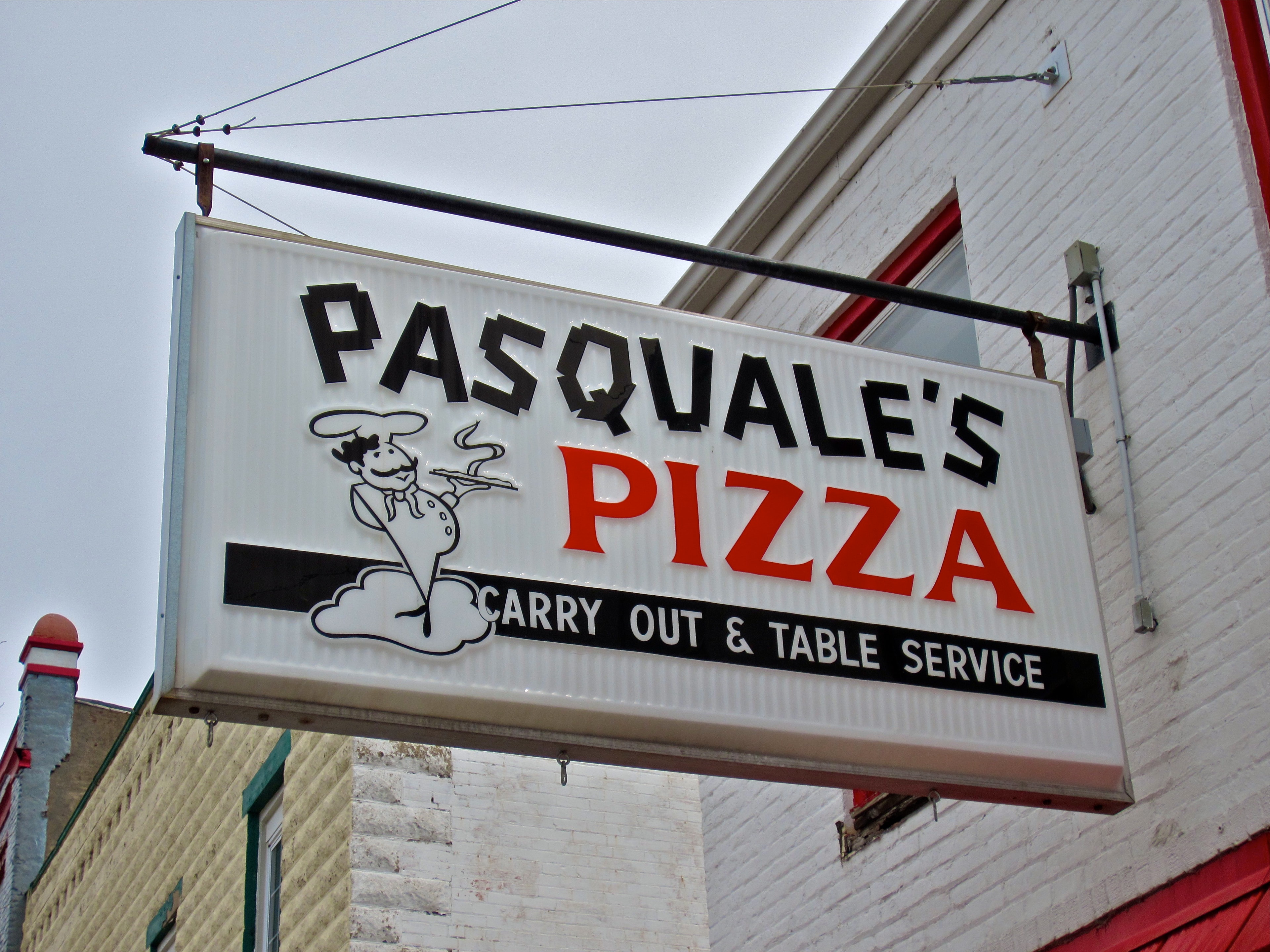 The warm interior of Pasquale's Pizza and Pasta